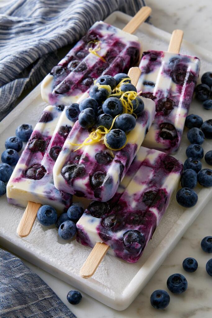 VIRAL blueberry protein popsicles with wild blueberries and lemon zest — high-protein sugar-free summer dessert
